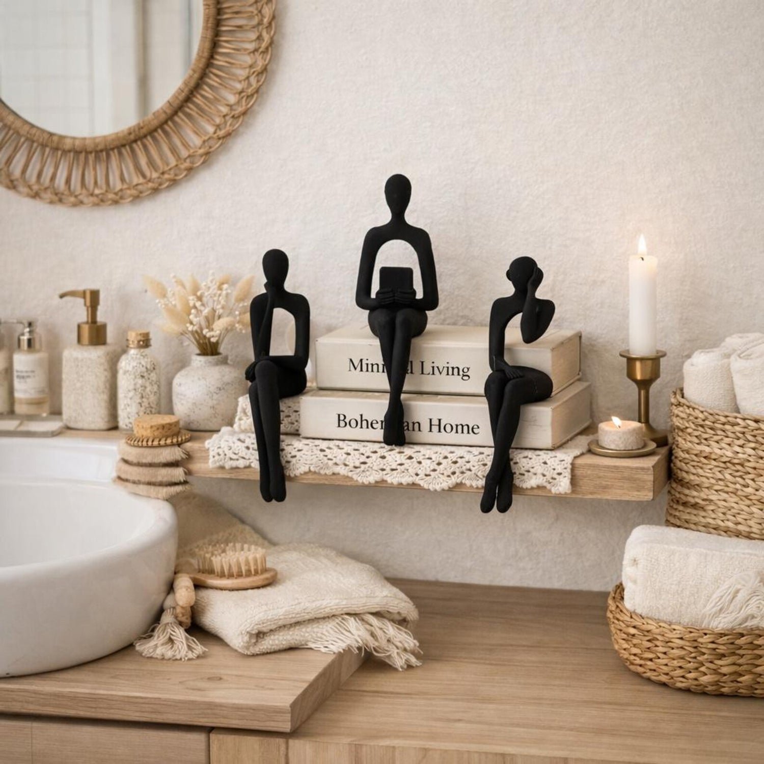 Sculture decorative figure astratte nere design moderno per arredamento interno
